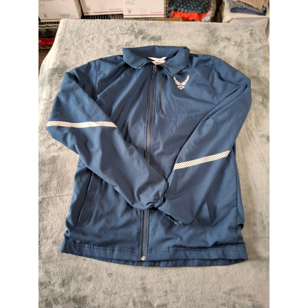 US Air Force Mens PT Track Jacket Blue Full Zip Reflective USAF Small Long USA